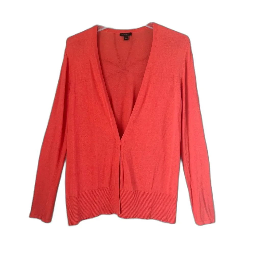 Ann Taylor Coral Cedar Open Front Viscose Knit Lightweight Cardigan Sweater